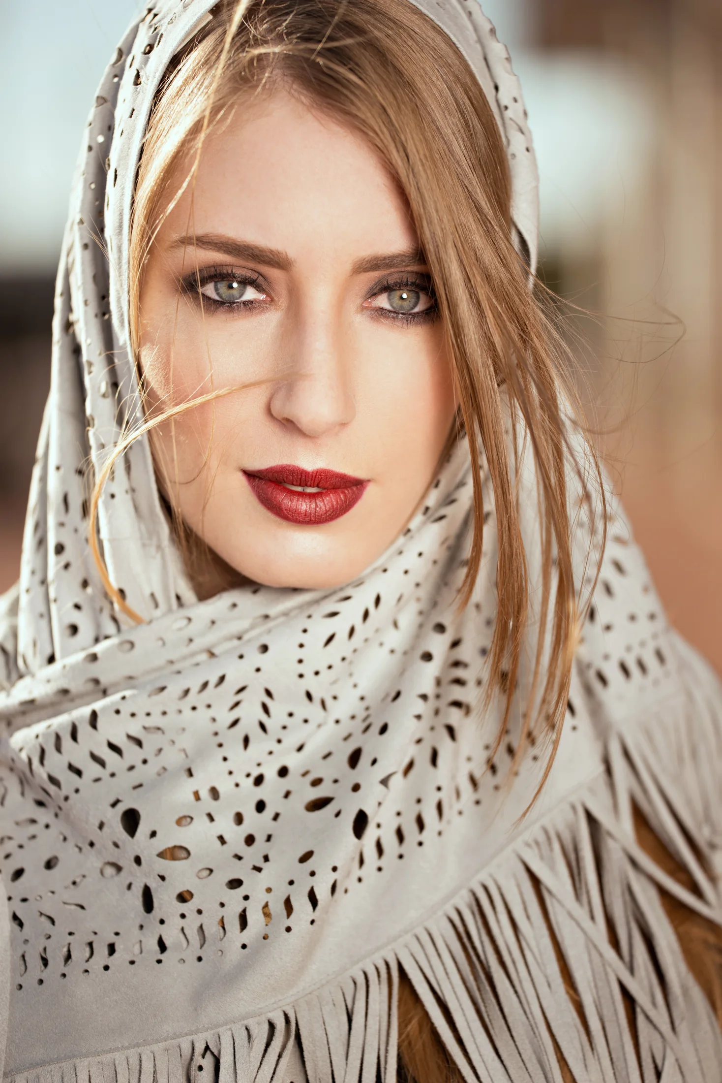 Maya Guttfreund in a patterned scarf