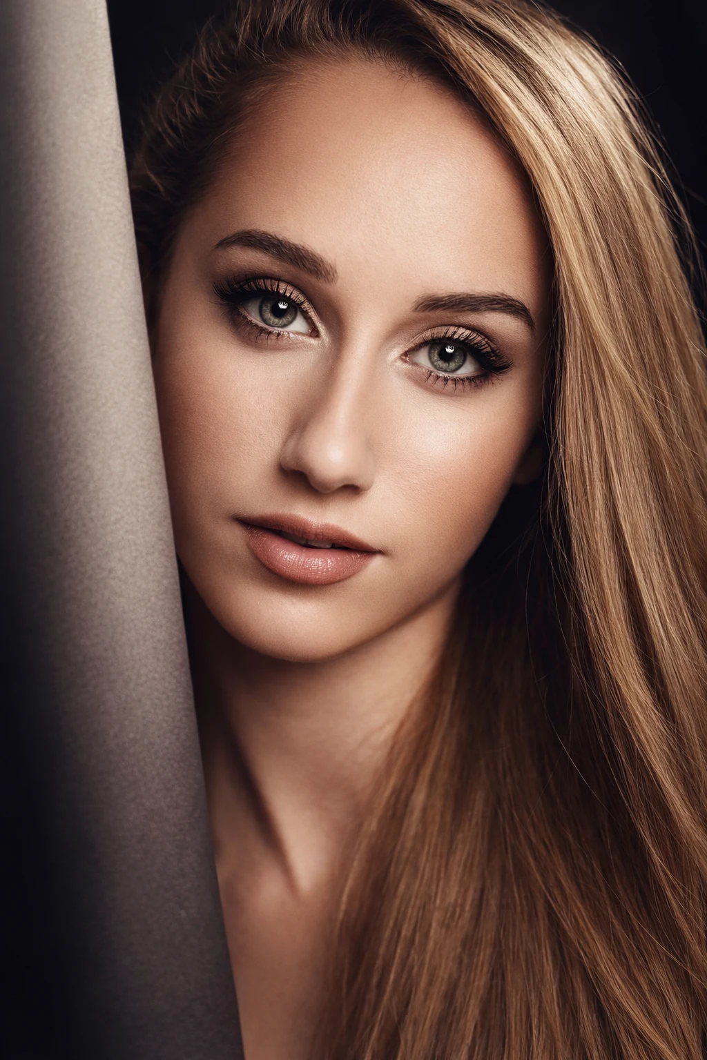 Color beauty portrait beside a column